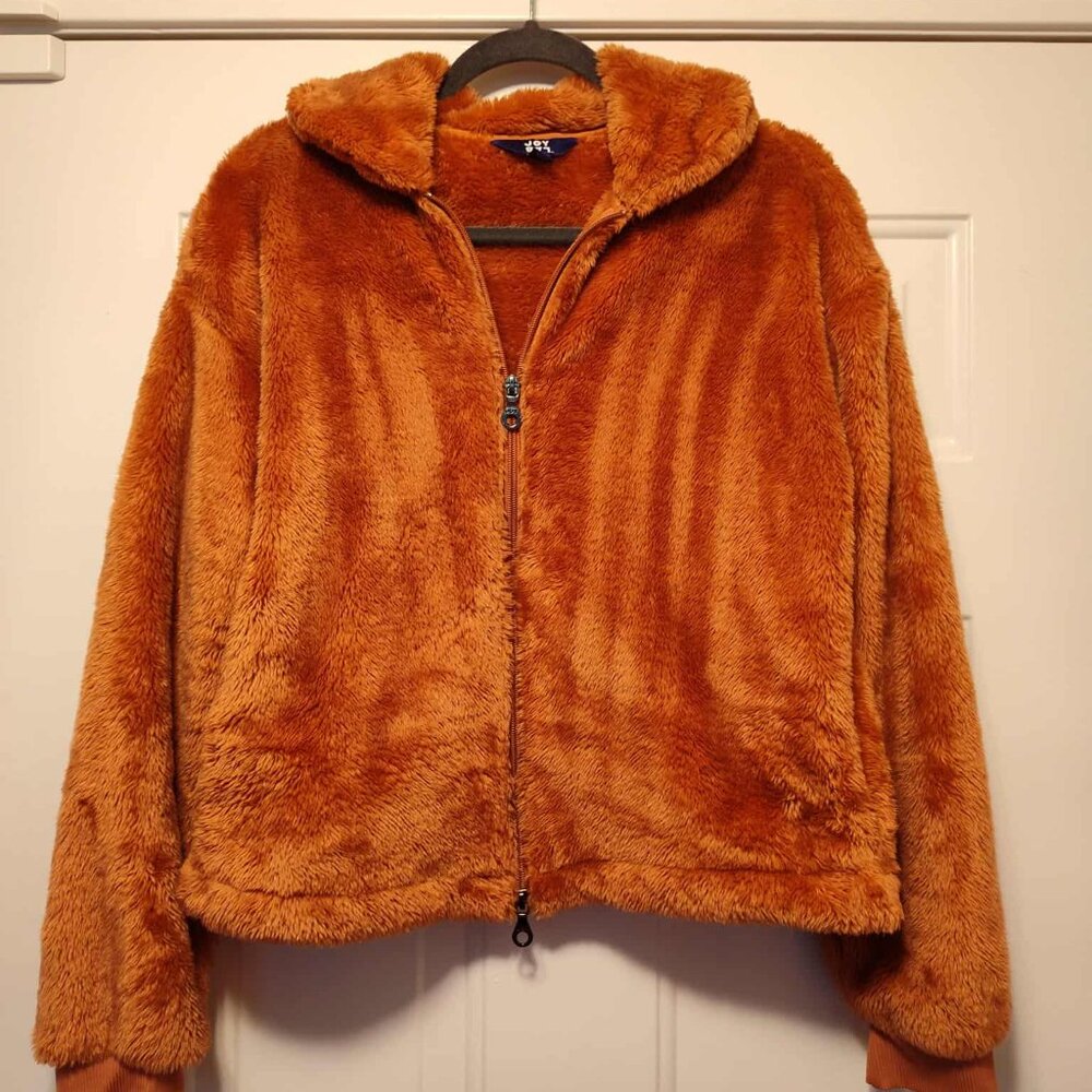 Joy Lab orange fuzzy cropped long sleeved bomber jacket size M